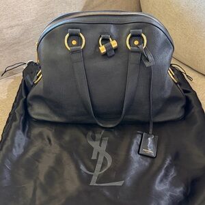 Yves Saint Laurent Classic Dome Muse Medium Black Leather Bag with Gold Accents
